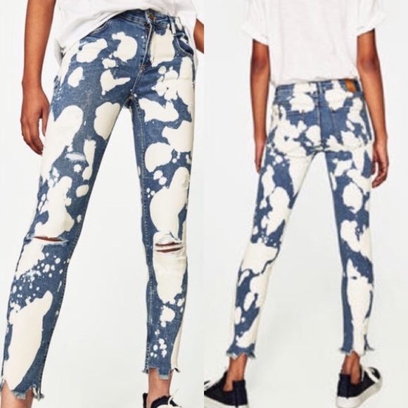 Zara Denim - Zara Bleached Distressed Frayed Hem Skinny Jeans Size 2